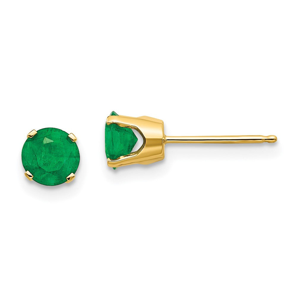 14k Yellow Gold 5mm Natural Emerald Stud Earrings - May