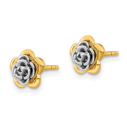 14K Two-tone Flower Stud Earrings