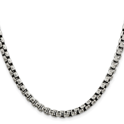 Sterling Silver Antiqued 5.2mm Round Box Chain Necklace 24"