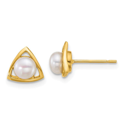 14k Yellow Gold 4-5mm Button Freshwater Cultured Pearl Triangle Stud Earrings