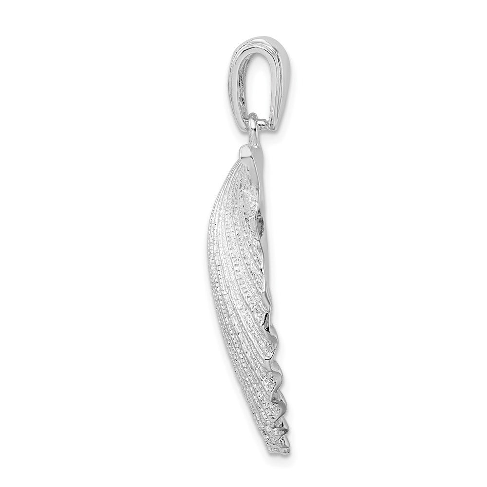 Sterling Silver Rhodium-Plated Polished and Textured Shell Pendant