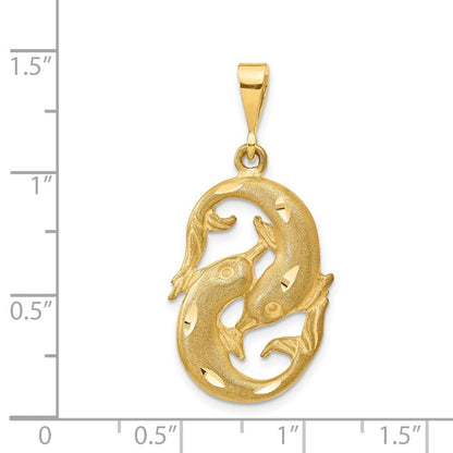 14k Yellow Gold Satin Diamond-cut Pisces Zodiac Charm Pendant