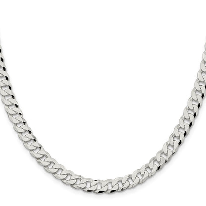 Sterling Silver 7mm Beveled Curb Chain Necklace 22"