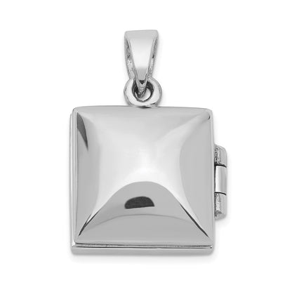 Sterling Silver Rhod-plated Polished Antiqued Garnet Square 16mm Locket