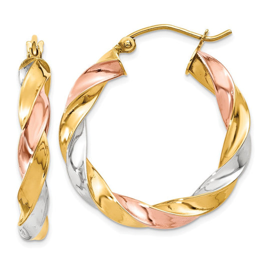 14k Tri-color Gold Light Twisted Hoop Earrings