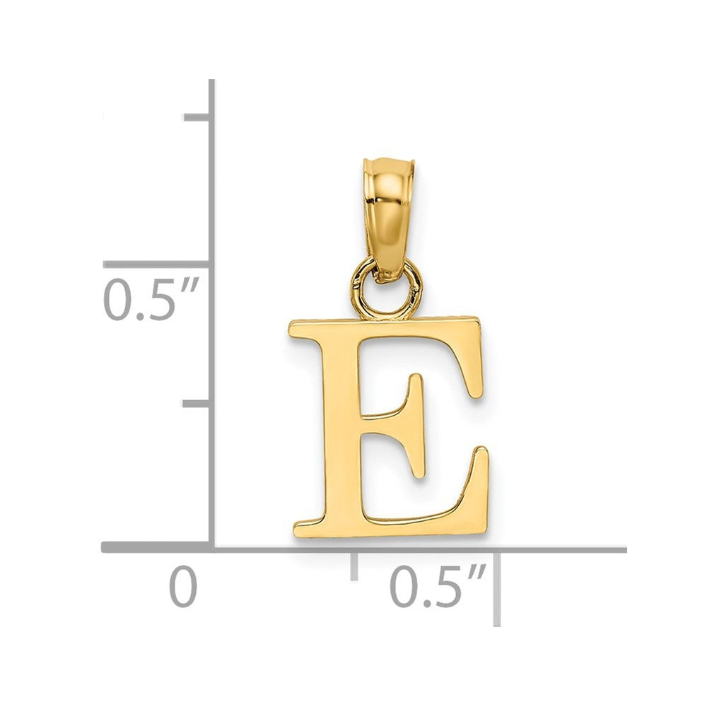 14k Yellow Gold Polished Block Letter E Initial Pendant