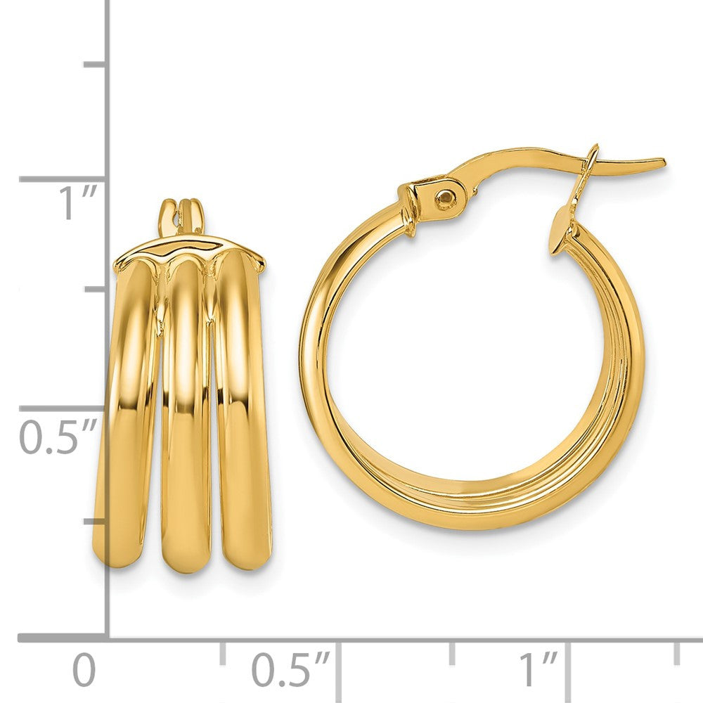 14k Yellow Gold Polished Triple Row Hoop Earrings