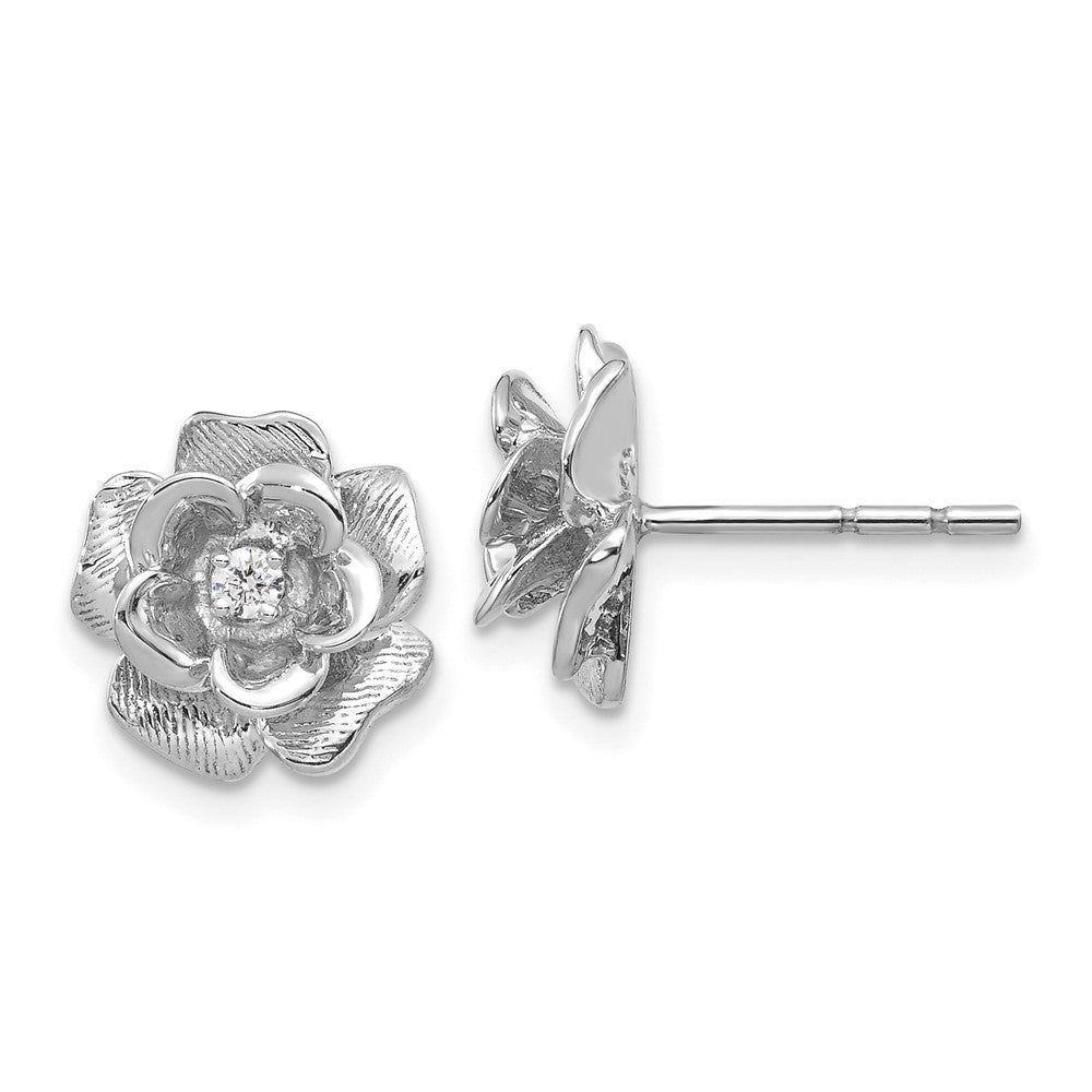 14k White Gold AA Diamond Flower Stud Earrings