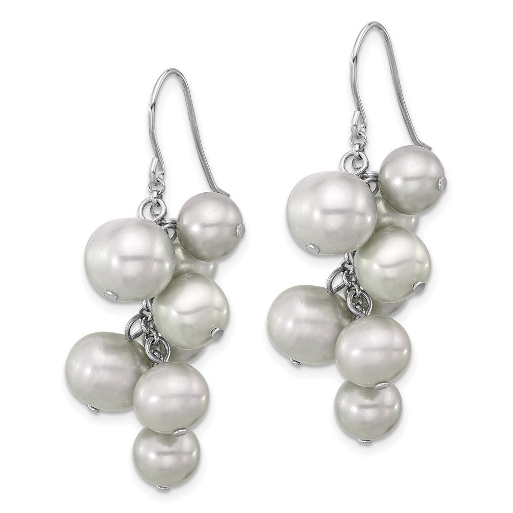 Sterling Silver 6-10mm Grey Round Freshwater Cultured Pearl Dangle Earrings