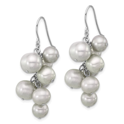 Sterling Silver 6-10mm Grey Round Freshwater Cultured Pearl Dangle Earrings