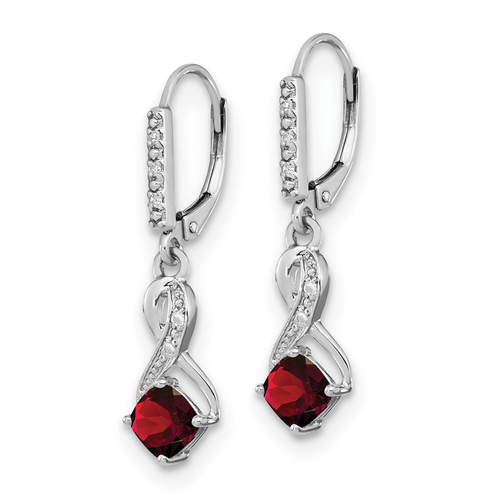 Sterling Silver Rhodium-plated Garnet and Diamond Dangle Earrings