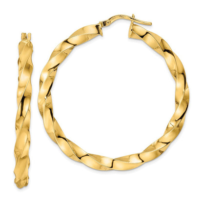 14k Yellow Gold Polished Twisted Hoop Earrings