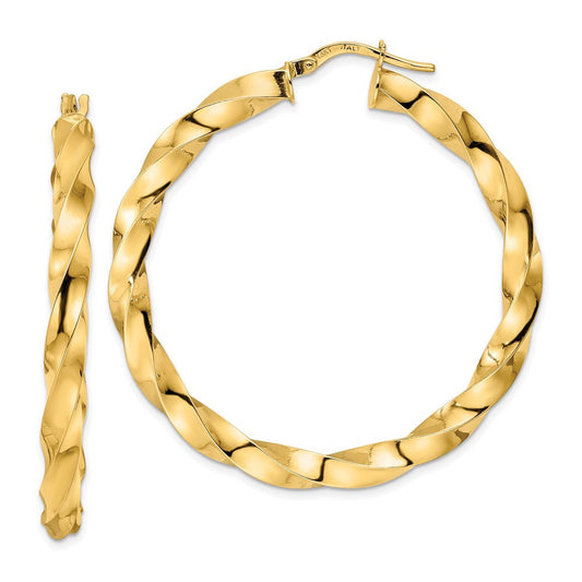14k Yellow Gold Polished Twisted Hoop Earrings