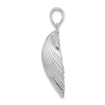 Sterling Silver Rhodium-Plated Polished and Textured Scallop Shell Pendant