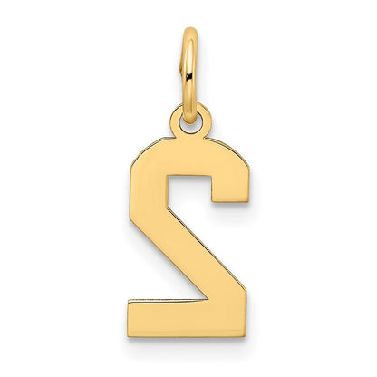 14k Yellow Gold Small Satin Number 2 Charm Pendant