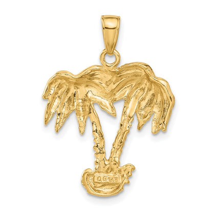 14k Yellow Gold Double Palm Trees Pendant