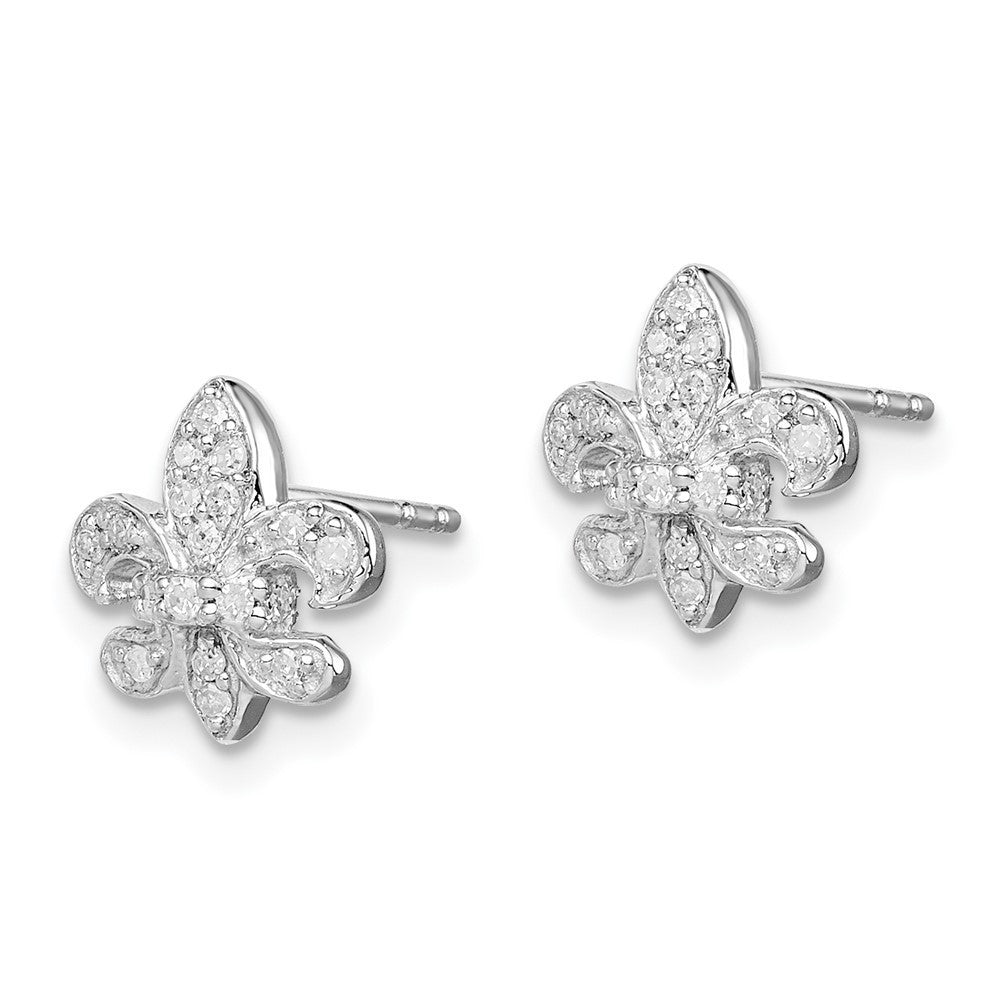 Sterling Silver Rhodium 0.16ct Diam. Fleur de Lis Button Stud Earrings