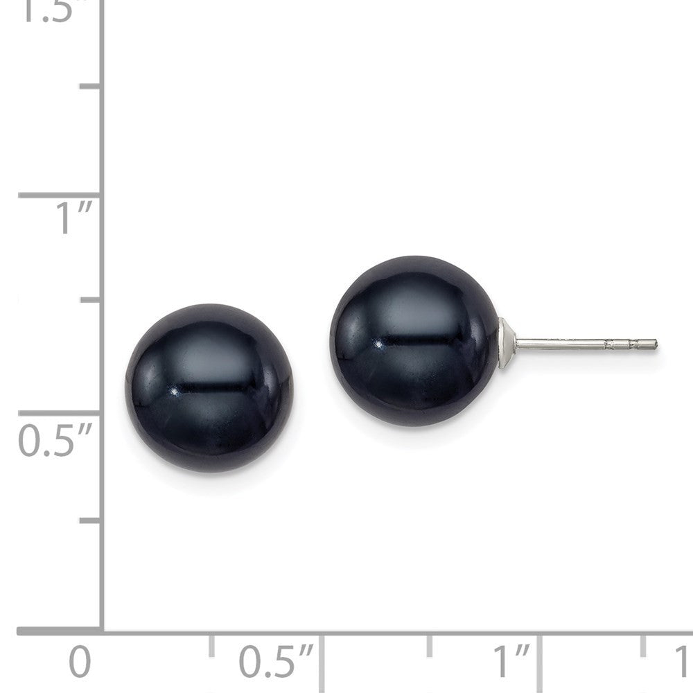 Sterling Silver 11mm Black Freshwater Cultured Pearl Ball Stud Earrings