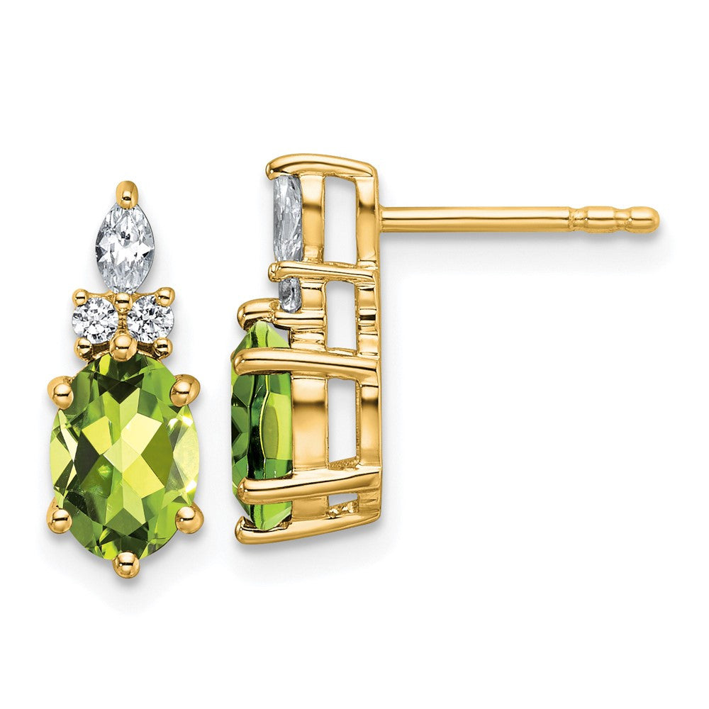 14k Yellow Gold Polished Diamond and Peridot Twisted Drop & Dangle Earrings
