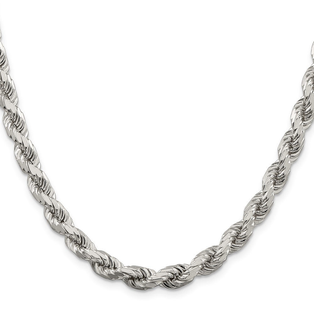 Sterling Silver 6.5mm Diamond-cut Rope Chain Necklace 22"