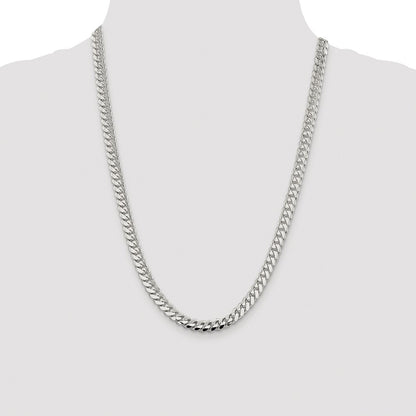 Sterling Silver Rhodium-plated 7.0mm Polished Domed Curb Chain Necklace 24"
