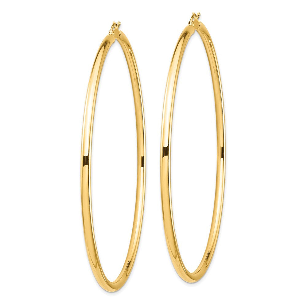 14k Yellow Gold Polished 3x80mm Lightweight Round Tube Hoop Earrings