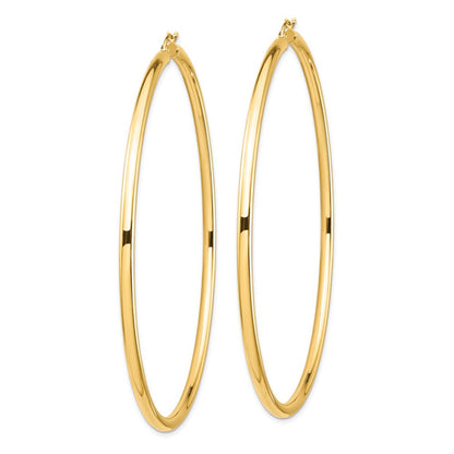 14k Yellow Gold Polished 3x80mm Lightweight Round Tube Hoop Earrings