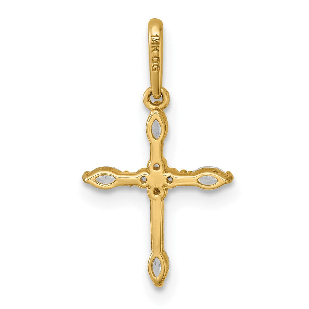 14k Yellow Gold Polished and Beaded Fancy CZ Cross Pendant