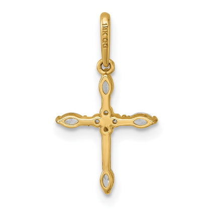 14k Yellow Gold Polished and Beaded Fancy CZ Cross Pendant