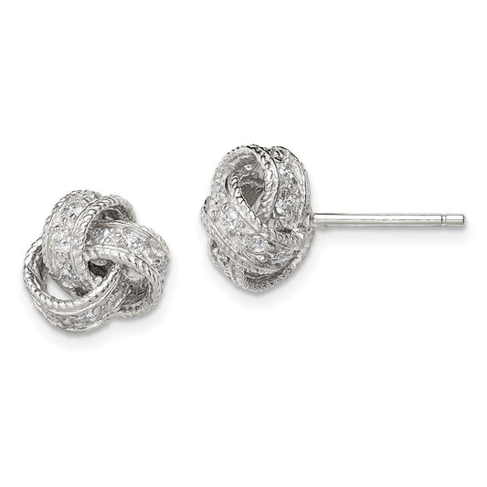 Sterling Silver Rhodium-plated CZ Love Knot Button Stud Earrings