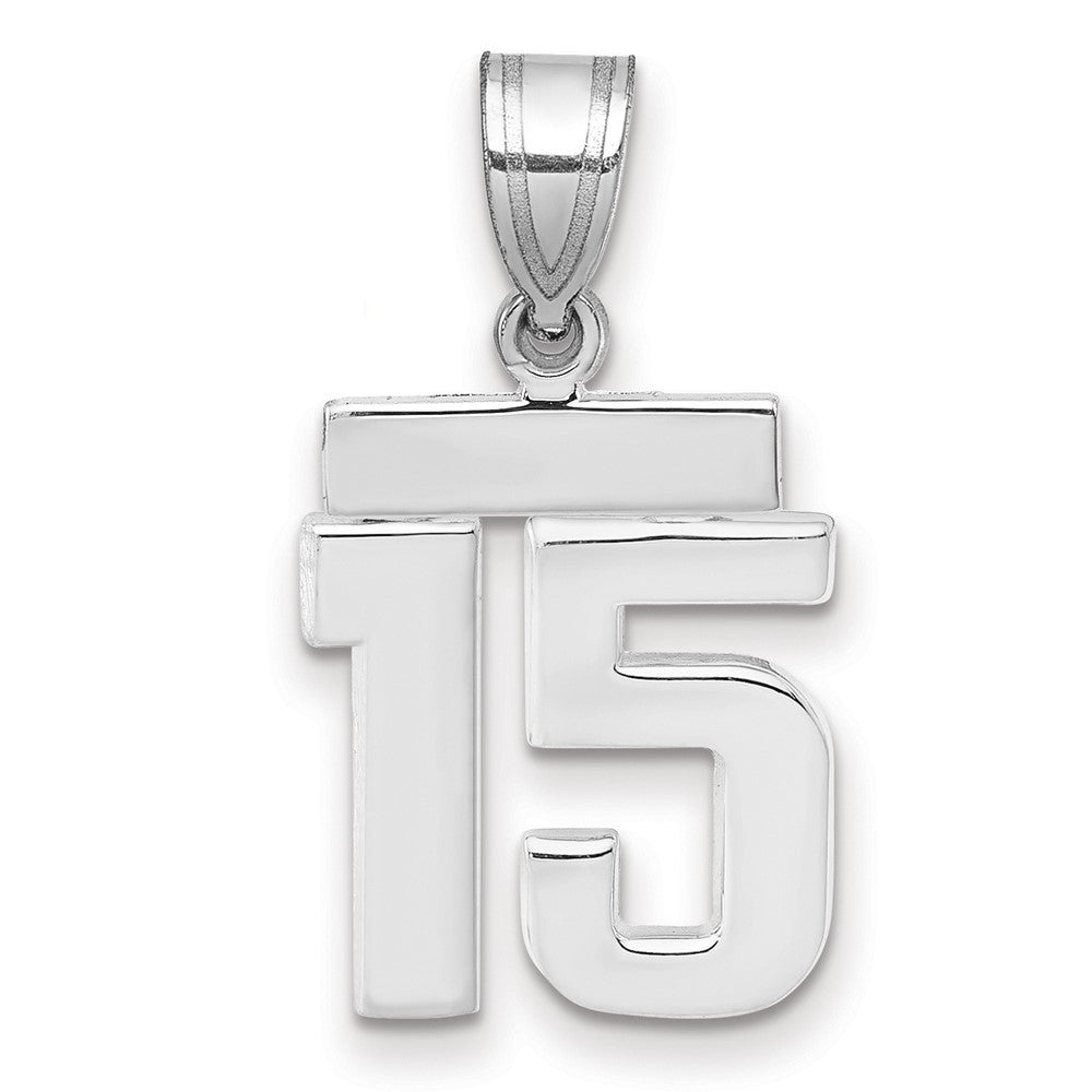 14k White Gold Small Polished Number 15 Charm Pendant