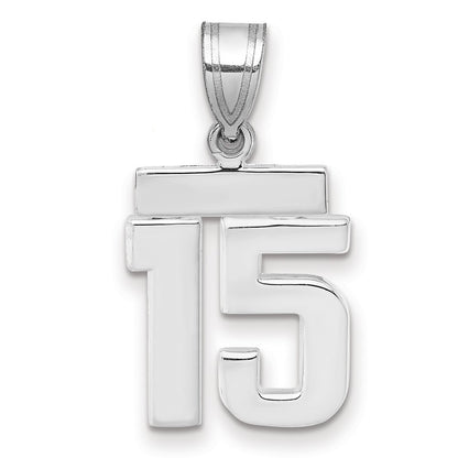 14k White Gold Small Polished Number 15 Charm Pendant