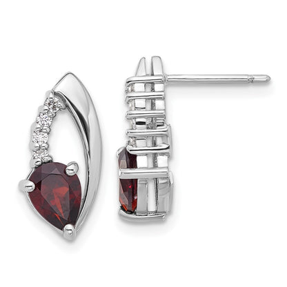 Sterling Silver Rhodium-plated Garnet and CZ Dangle Earrings