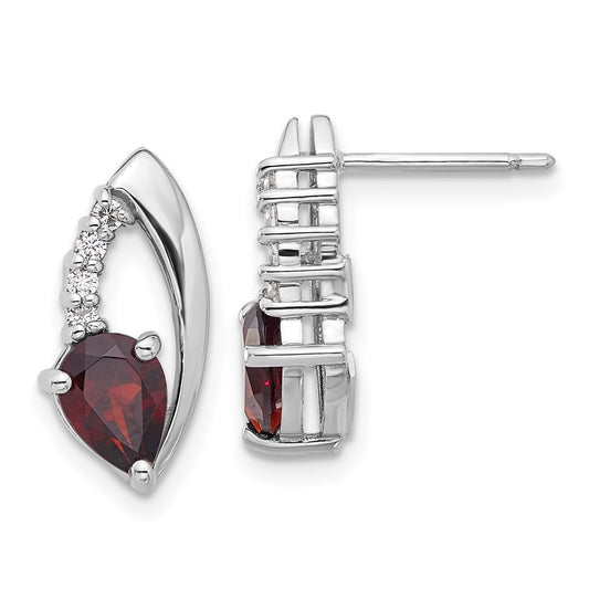 Sterling Silver Rhodium-plated Garnet and CZ Dangle Earrings