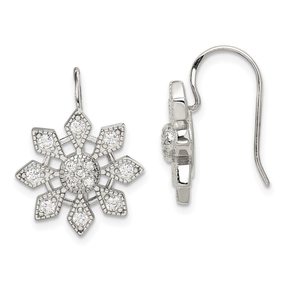 Sterling Silver Rhodium-plated CZ Snowflake Dangle Earrings