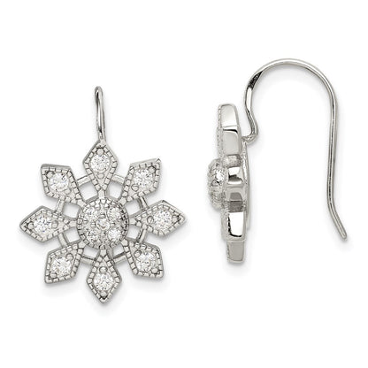 Sterling Silver Rhodium-plated CZ Snowflake Dangle Earrings
