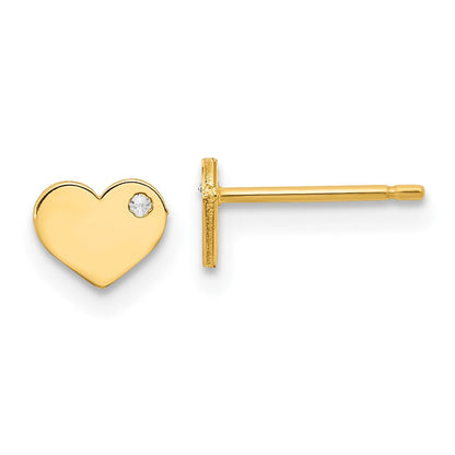 14k Yellow Gold Polished CZ Heart Button Stud Earrings
