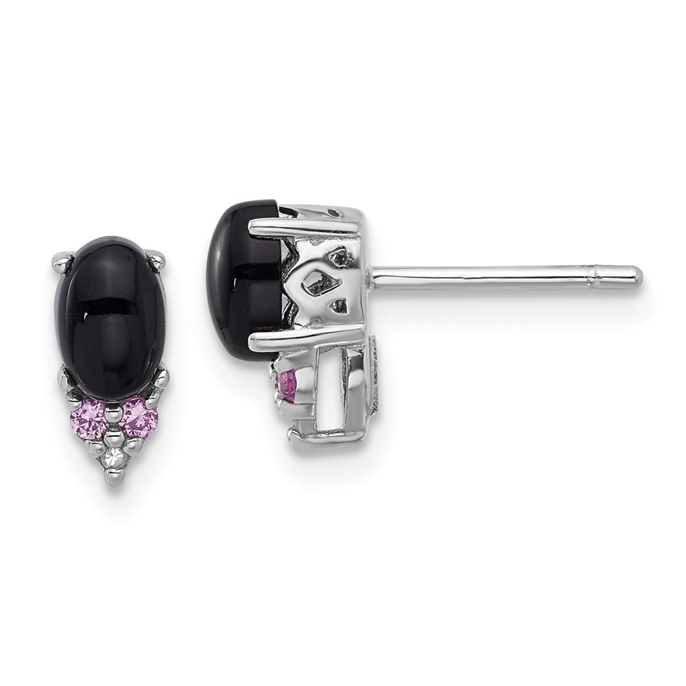 Sterling Silver Rh-plated Black Onyx .08 Cr.Pink Sapphire/Dia. Earring