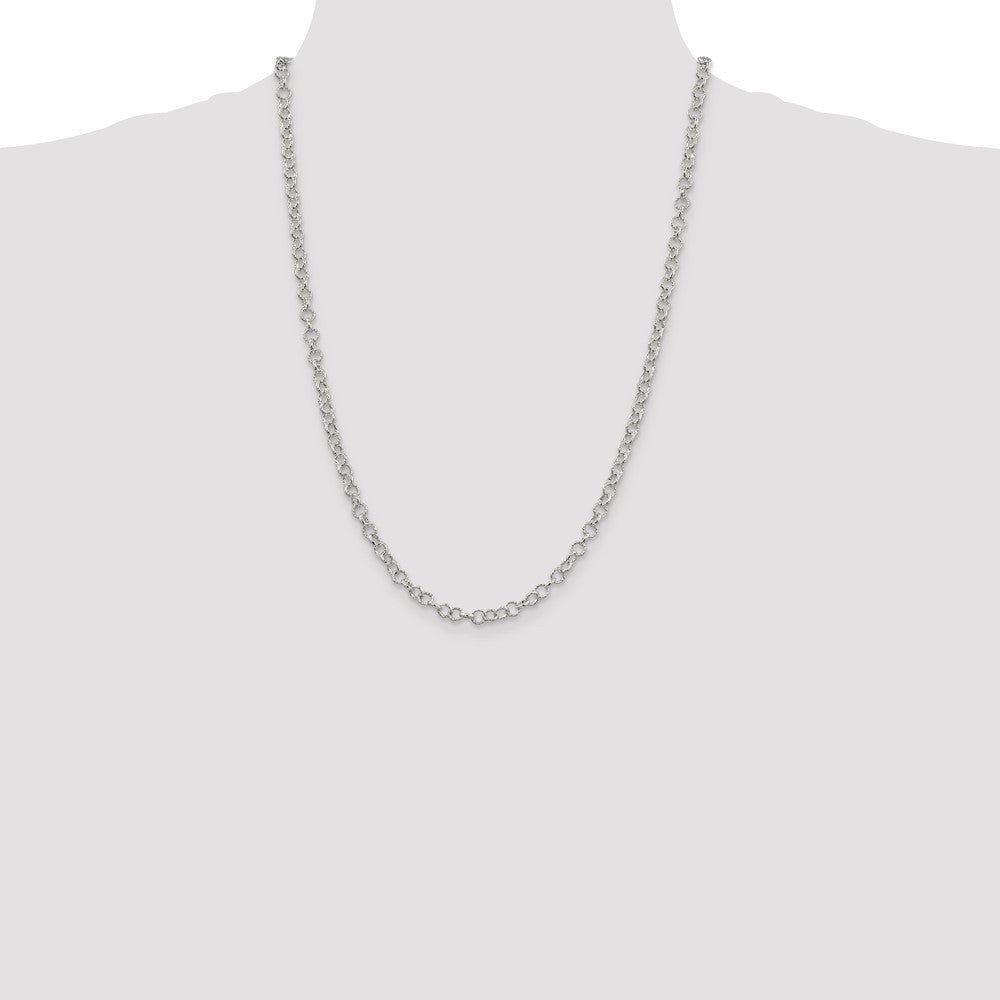 Sterling Silver 4.55mm Fancy Patterned Rolo Chain Necklace 24"