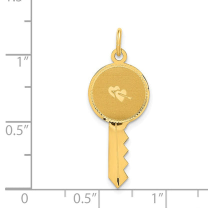 14k Yellow Gold Polished and Satin Hearts Flat Key Charm Pendant