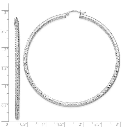 Sterling Silver Rhodium-plated D/C 3x70mm Hoop Earrings