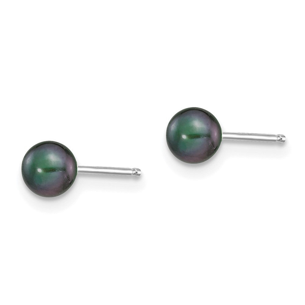 14k White Gold 4-5mm Black Round Freshwater Cultured Pearl Stud Earrings