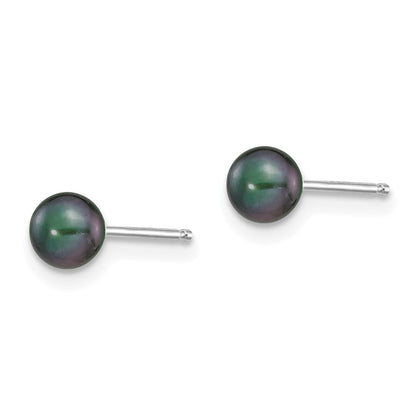 14k White Gold 4-5mm Black Round Freshwater Cultured Pearl Stud Earrings