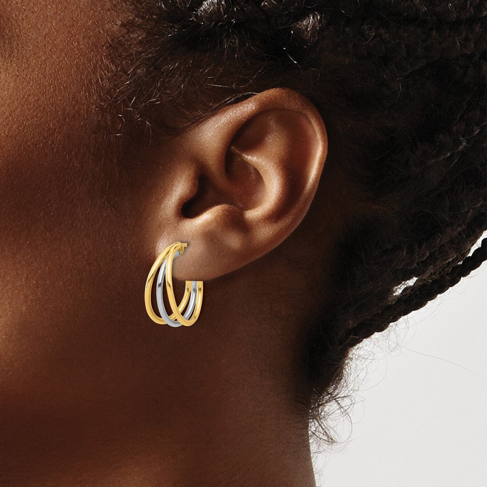 14K Two-tone Polished Multi Row Hoop Earrings