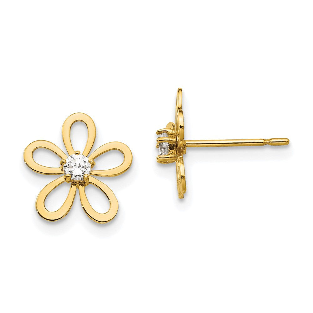 14k Yellow Gold CZ Children's Flower Button Stud Earrings