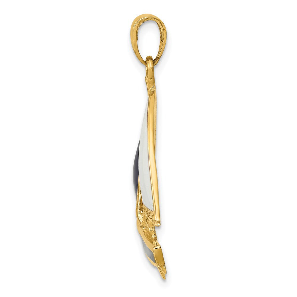 14k Yellow Gold 2-D Blue and White Enameled Sailboat Pendant
