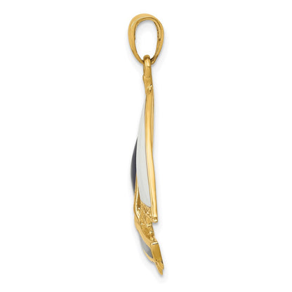 14k Yellow Gold 2-D Blue and White Enameled Sailboat Pendant