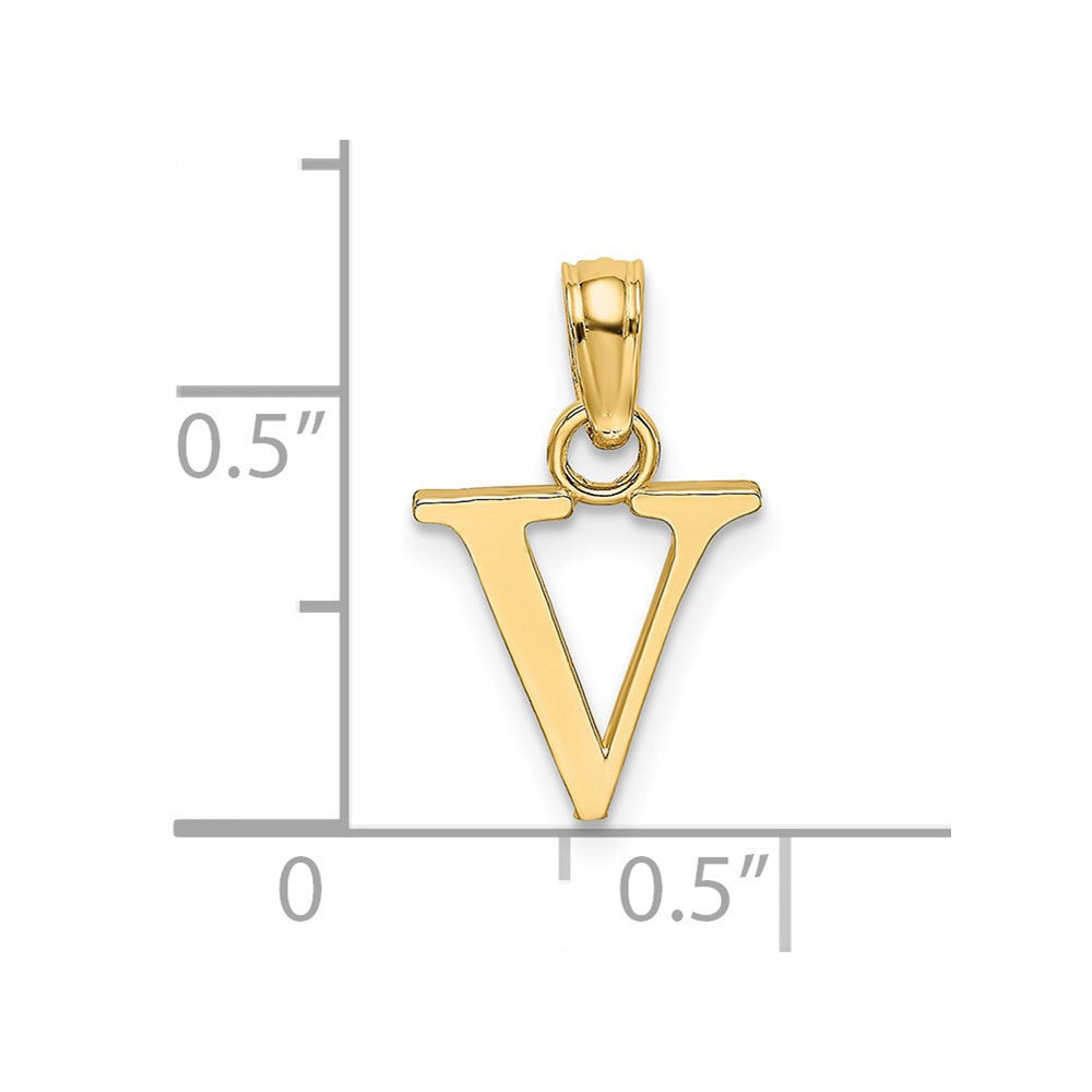 14k Yellow Gold Polished Block Letter V Initial Pendant
