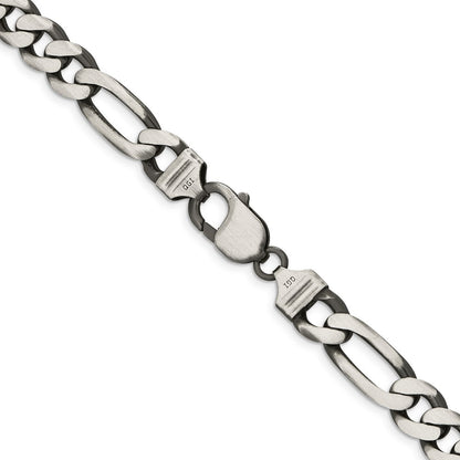 Sterling Silver Antiqued 9mm Figaro Chain Necklace 28"