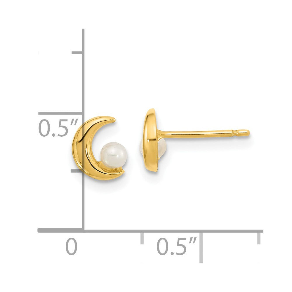 14k Yellow Gold Polished Half Moon Freshwater Cultured Pearl Stud Earrings